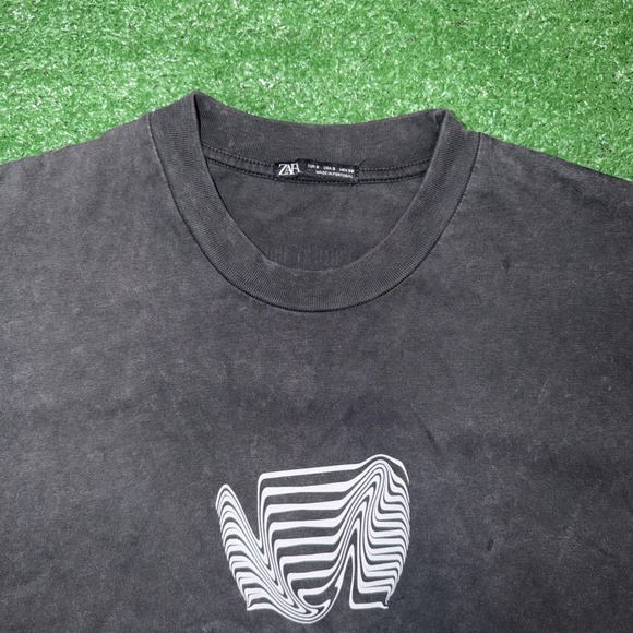 ZARA Mens Small Washed Black Graphic T Shirt - Picture 2 of 7